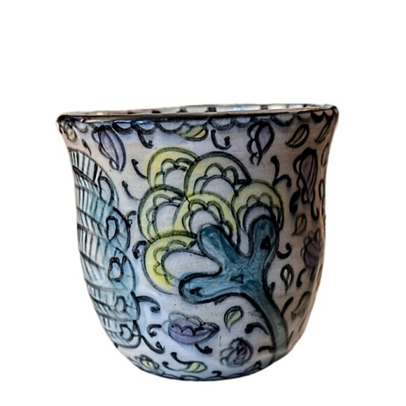 Hand Painted Studio Art Pottery Peacock 9oz Mug Cup - Picture 3 of 10